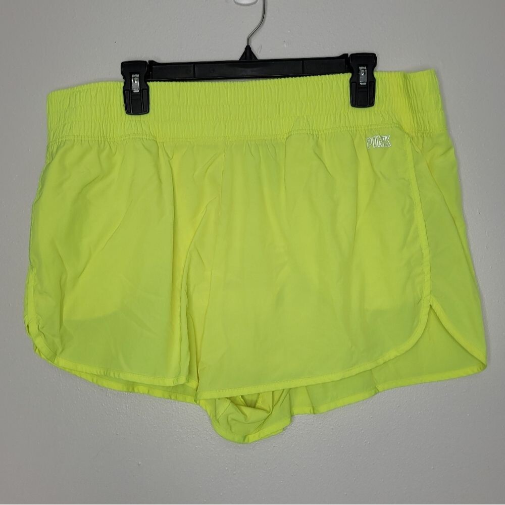 Pink Victoria's Secret Neon Yellow pull on elastic waist athletic running shorts